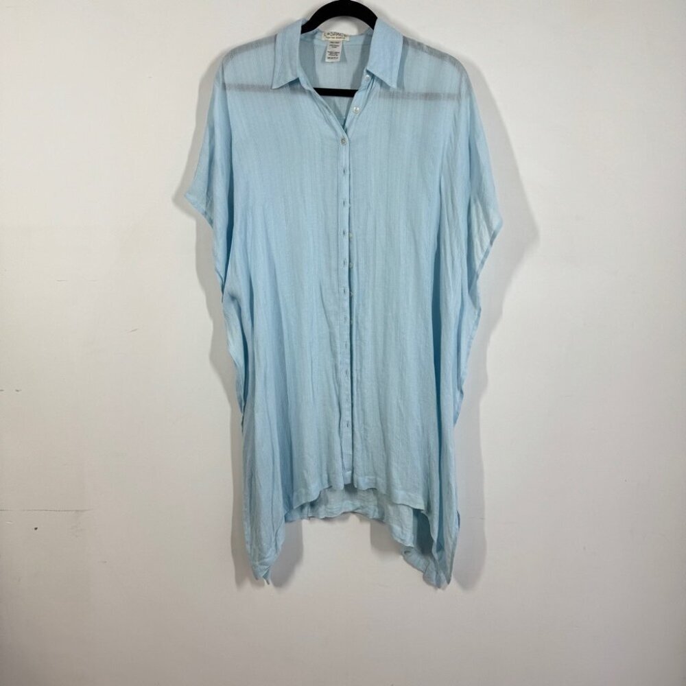 L*Space Light Blue Oversized Beach Cover Up Viscose Button Down Shirt Dress XS/S - Picture 3 of 13